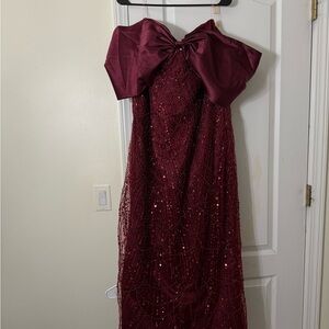 Strapless Burgundy Sequin Dress with Bow